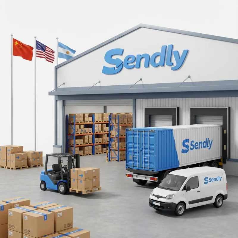 Depósito de Sendly con banderas de Argentina, China y Estados Unidos